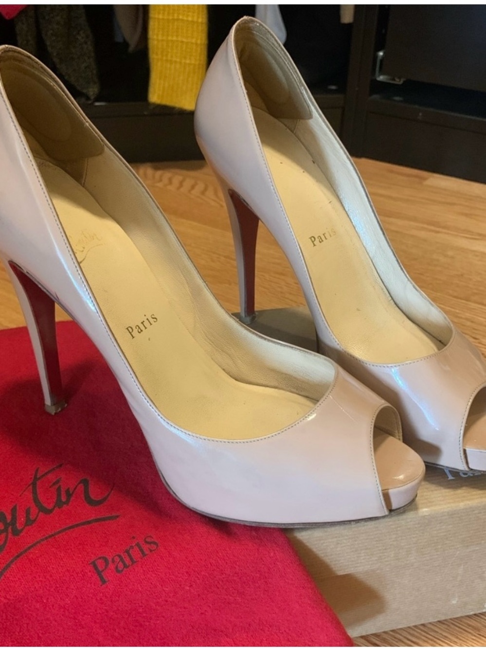 Christian Louboutin Blush Patent Peep-Toe Stiletto Pumps